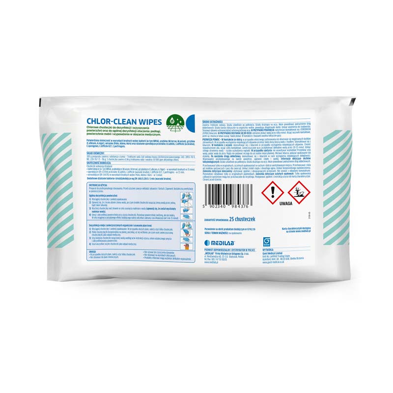 inkrustowane chlorem chusteczki,chusteczki do dezynfekcji,chusteczki do mycia,chlor clean wipes,medilab,chusteczki suche