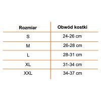 tabelka rozmiarowa,tabelka do ortezy o-1140